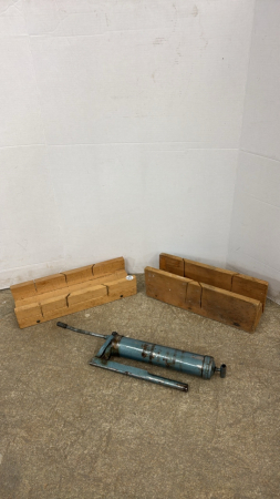 (2) Wooden Mitre Boxes & Grease Gun