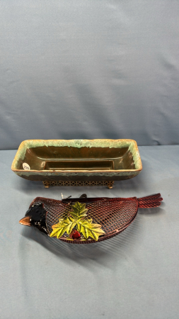 Evangeline 13"Pottery Planter&14"Metal Bird Feeder