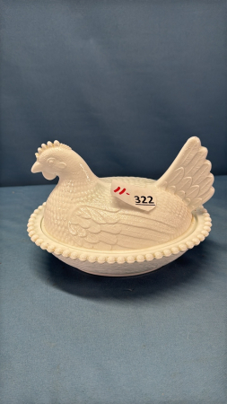 Milk Glass 7in Hen on the Nest