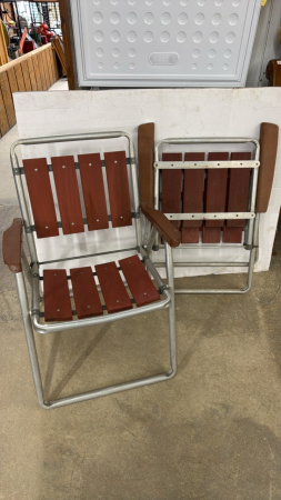 (2) Folding Redwood Lawn Chairs