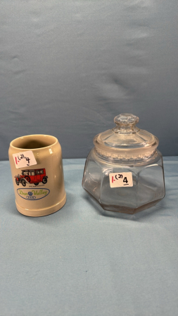 5in Glass Cannister w/Lid & 5in High Beer Stein