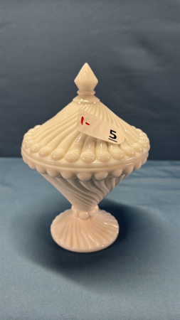 Milk Glass 7in Tall Candy Dish w/Lid
