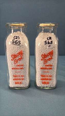 (2) Stacey Bros Square Silk Screened Half Pints