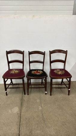 (3) Slat Back Needle Point Seated Chairs