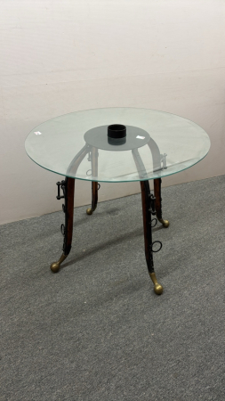 33in Glass Top Table on Horse Hames Legs