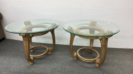 Pair of 28in Glass Top Tables