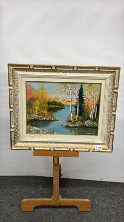 Fall Lake Scene Painting on Board