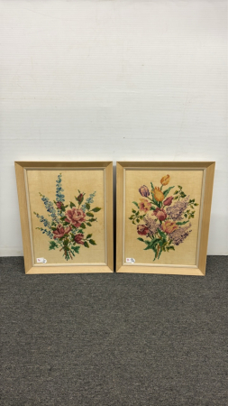 (2) Needlepoint Flowered Pictures