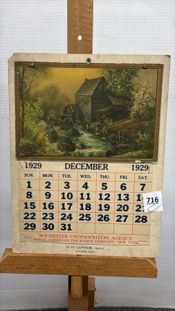 Rochester Underwriters Agency 1929 Calendar