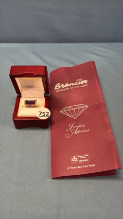 Ladies 14K Yellow Gold Amathyst Diamond Ring
