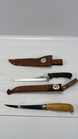 (2) 11in Knives in Leather Sheaths