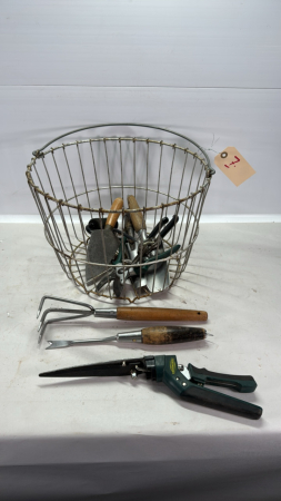 Wire Basket w/Qty of Garden Tools