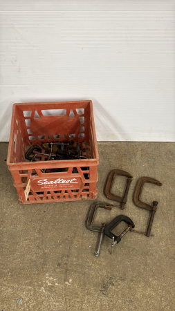 Milk Crate with Qty of C Clamps