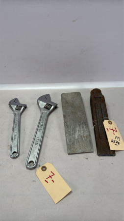 12in & 10in Adjustable Wrench & (2) Metal Wedges