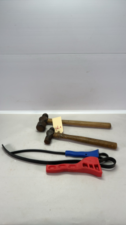 (2) Ball Pean Hammers & (2) Rubber Strap Wrenches