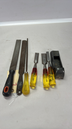 (3) Files, (3) Wood Chisels & (1) Rasp
