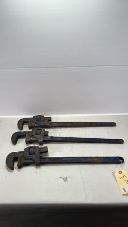 (3) Vintage 24in Steel Pipe Wrenches