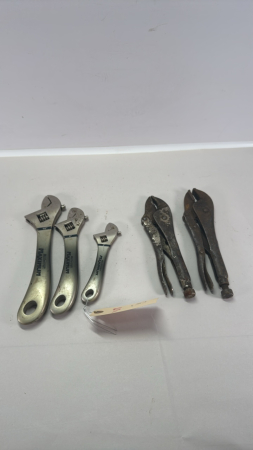 (3) Mastercraft Adj. Wrenches & (2)Vise Grips