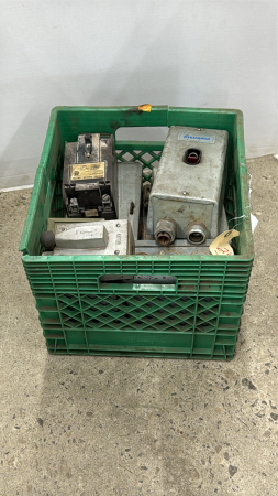 MILK CRATE WITH QTY OF ELECTRICAL STARTERS