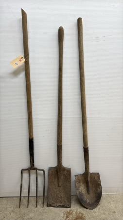 (2) SHOVELS AND 4 PRONG FORK