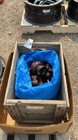 WOODEN CRATE OF CERAMIC BROWN HYDRO INSULATORS