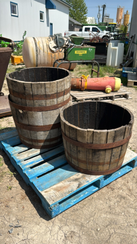 (3) OAK PLANTER BARRELS