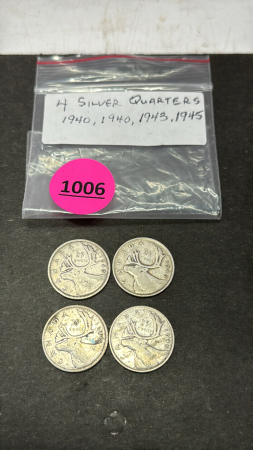 (2) 1940, (1) 1943, (1) 1945 Silver Cdn Quarters