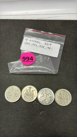 1974, 1976, 1978, 1981 Nickel Cdn 50 Cent Coins