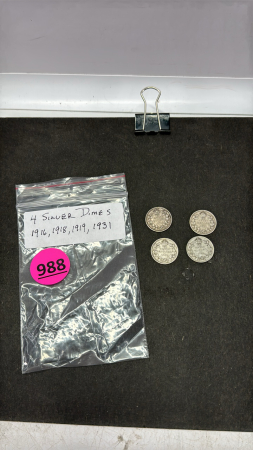 1916, 1918, 1919, 1931 Silver Cdn Dimes