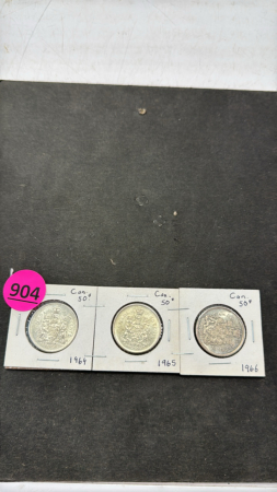 (1) 1964, (1) 1965, (1) 1966 Cdn 50 Cent Coins