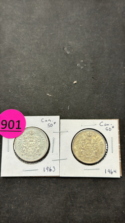 (1) 1963 & (1) 1964 Canadian 50 Cent Coins