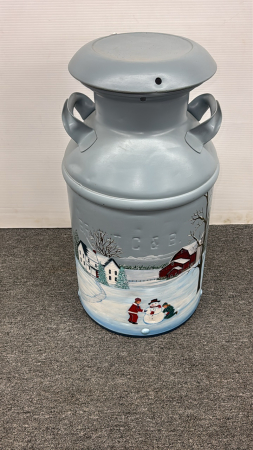 Milk Can with Painted Winter Scene
