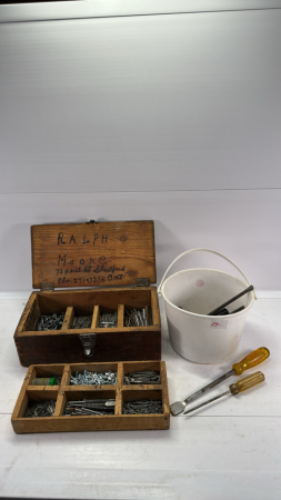 Qty of Screwdrivers & Box with Screws & Nails