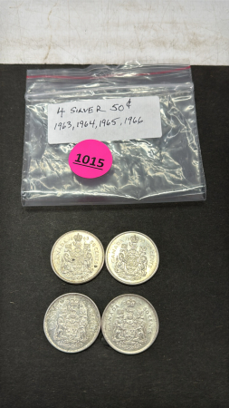 1963, 1964, 1965, 1966 Silver Cdn 50 Cent Coins
