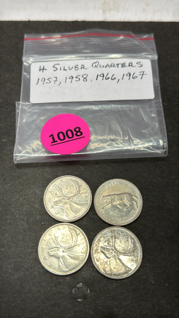 1957, 1958, 1966, 1967 Silver Cdn Quarters