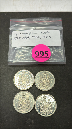 1968, 1969, 1972, 1973 Nickel Cdn 50 Cent Coins