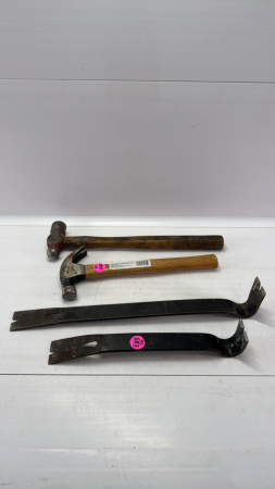 Claw Hammer, Ball Pean Hammer & 2 Pry Bars
