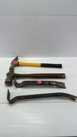 Claw Hammer, Ball Pean Hammer & 2 Pry Bars