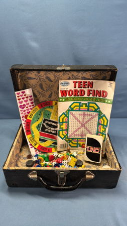 Small Suitcase w/Dice & Board Game Pieces