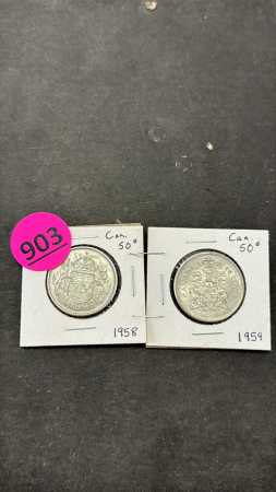(1) 1958 & (1) 1959 Canadian 50 Cent Coins