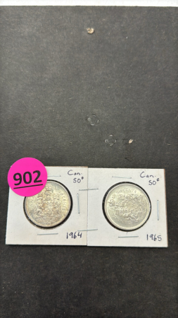 (1) 1964 & (1) 1965 Canadian 50 Cent Coins