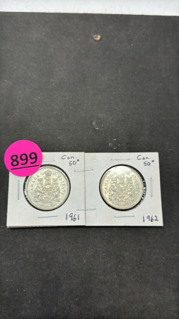 (1) 1961 & (1) 1962 Canadian 50 Cent Coins