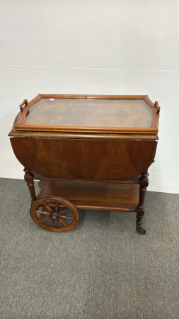 Drop Leaf Tea Wagon with Glass Tray & Drawer