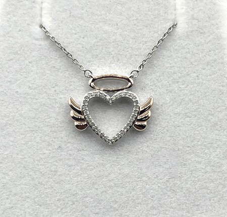 SterlingSilver Natural Diamond Heart w/Angel Wings