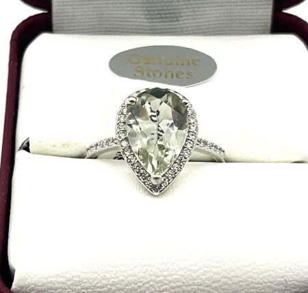 Sterling Silver Natural Greened Amethyst w/CZ Ring