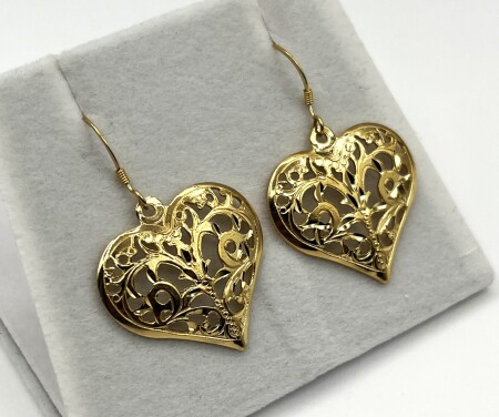 Gold Plated Sterling Silver Heart Shape Earrings