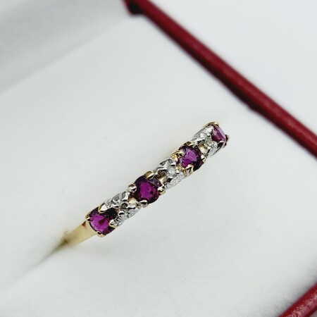 10kt Yellow&White Gold Natural Ruby w/Diamond Ring