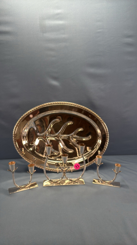 Oval Tray & Candle Stick Lot