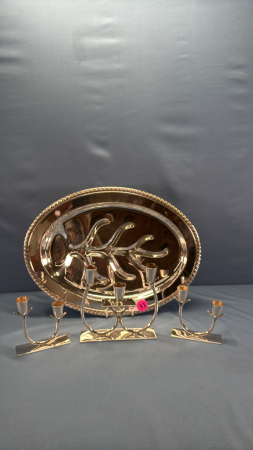 Oval Tray & Candle Stick Lot