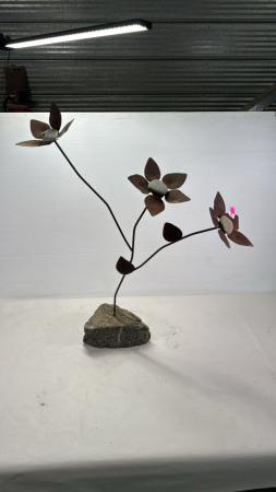 3 Blossom Metal Yard Art Piece